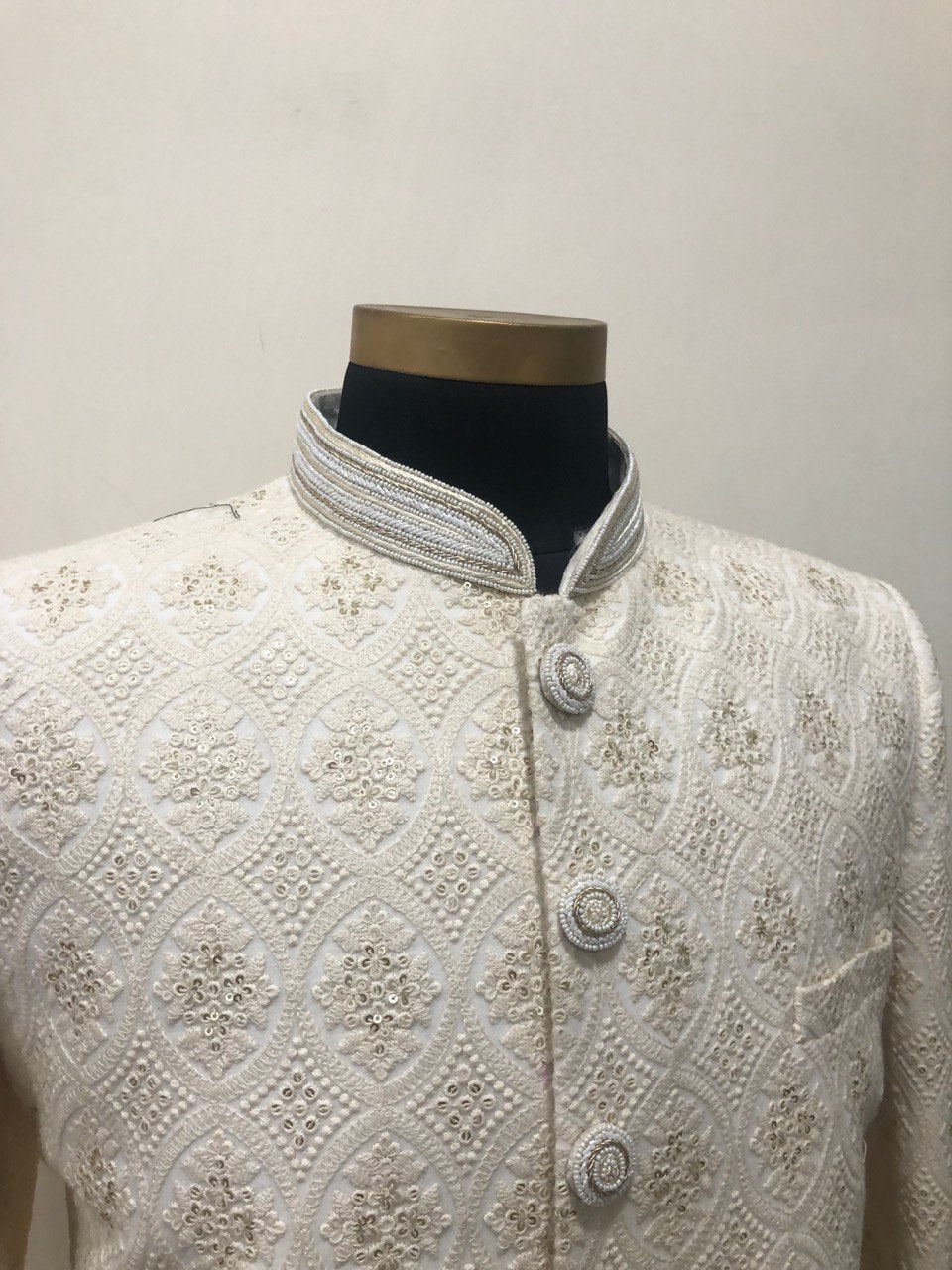 Ivory Asymettric Groomswear Sherwani Set