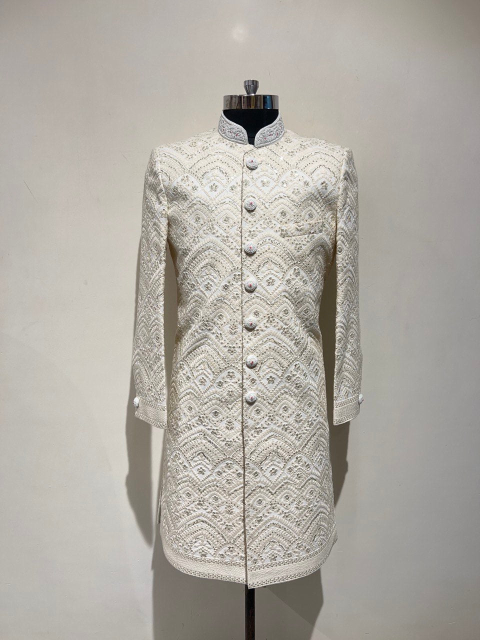 Ivory Asymettric Groomswear Sherwani Set