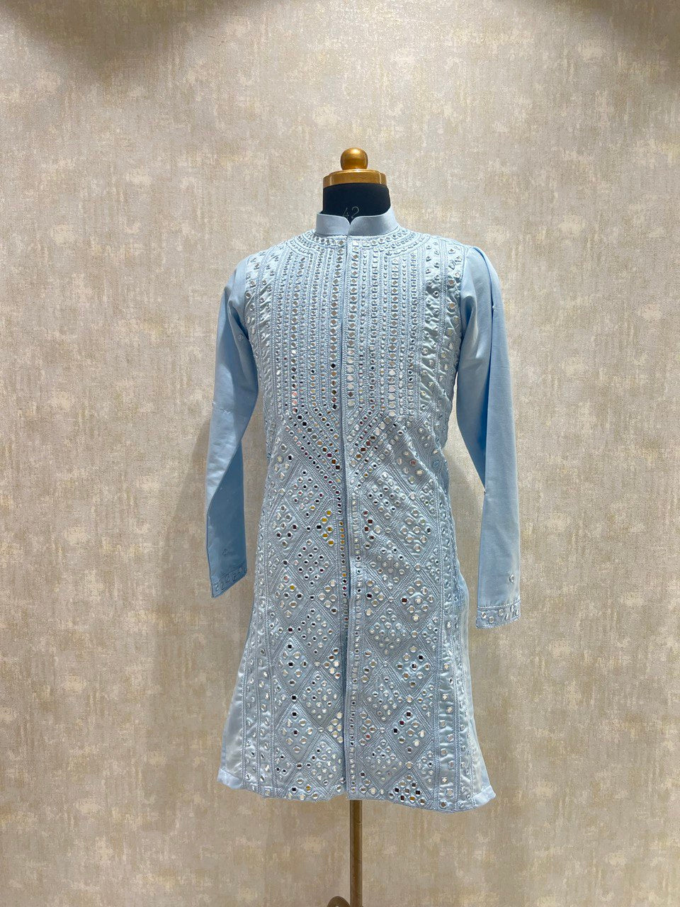 Real Glass Worked Full Buttoned Kurta Set