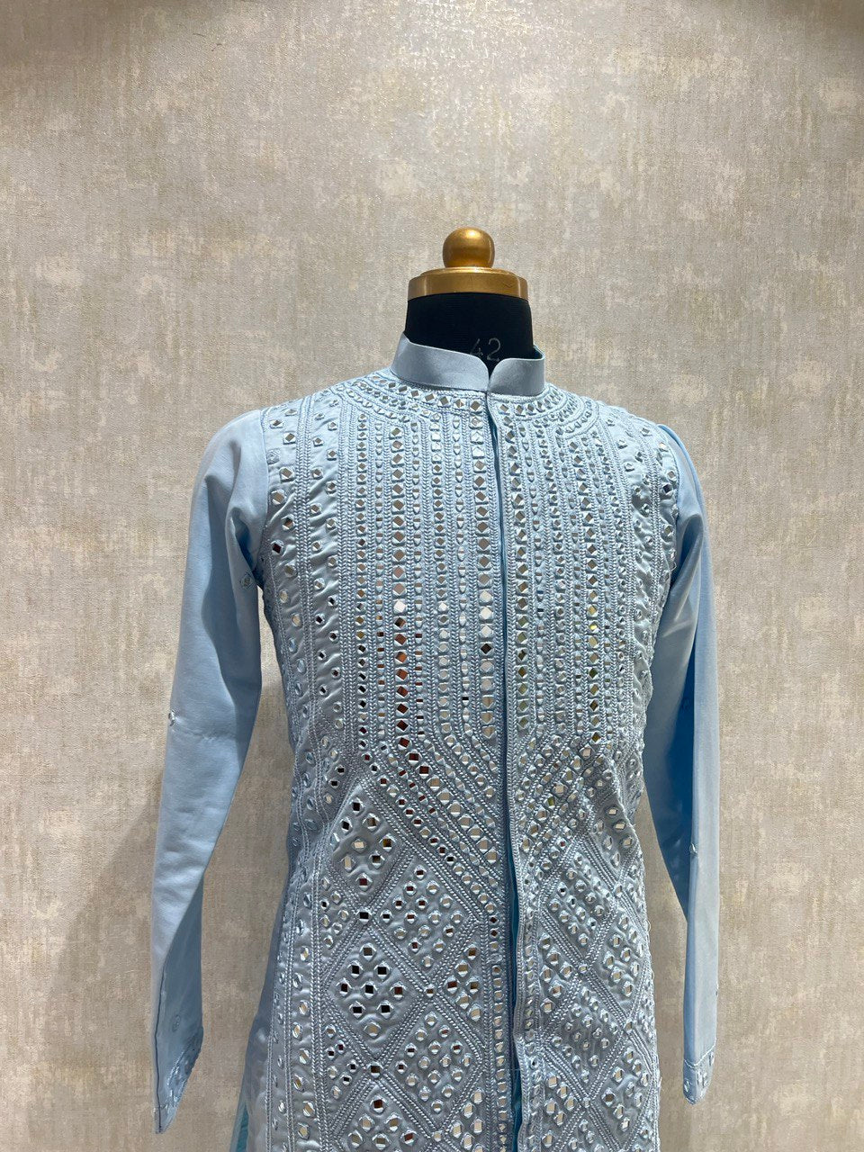 Real Glass Worked Full Buttoned Kurta Set