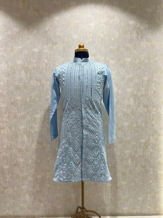 Real Glass Worked Full Buttoned Kurta Set