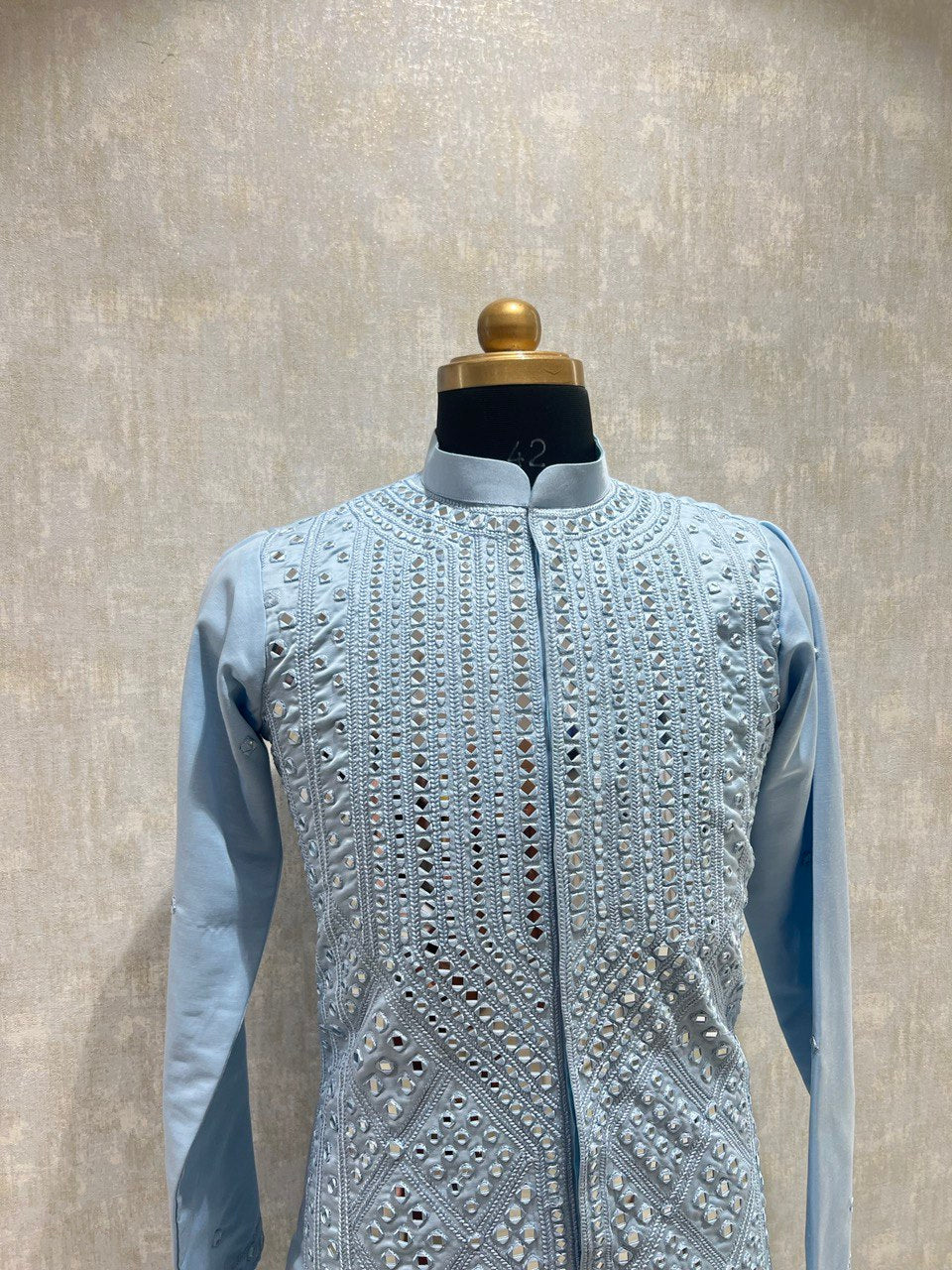 Real Glass Worked Full Buttoned Kurta Set