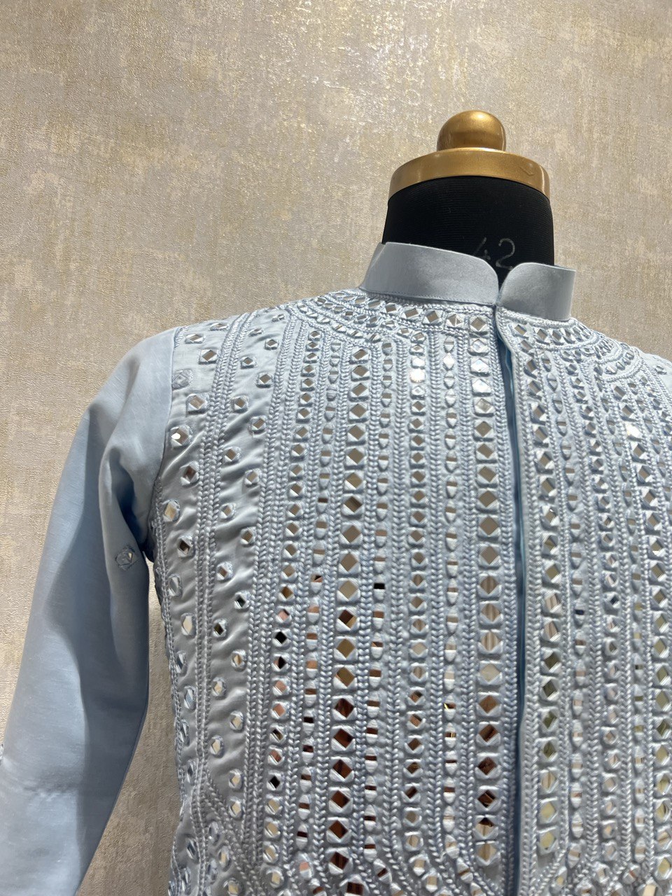 Real Glass Worked Full Buttoned Kurta Set