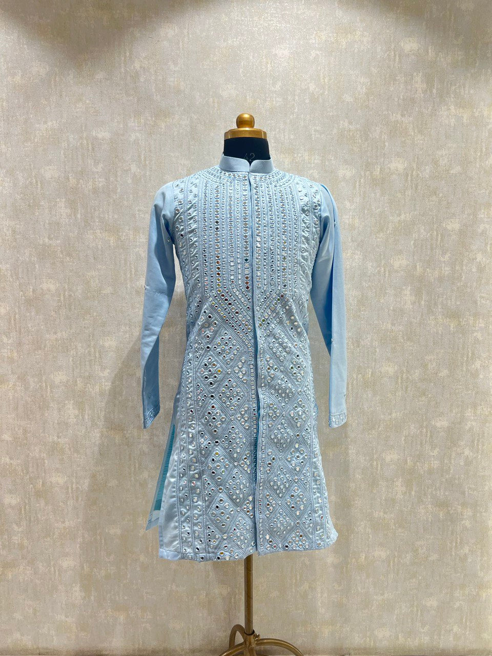 Real Glass Worked Full Buttoned Kurta Set