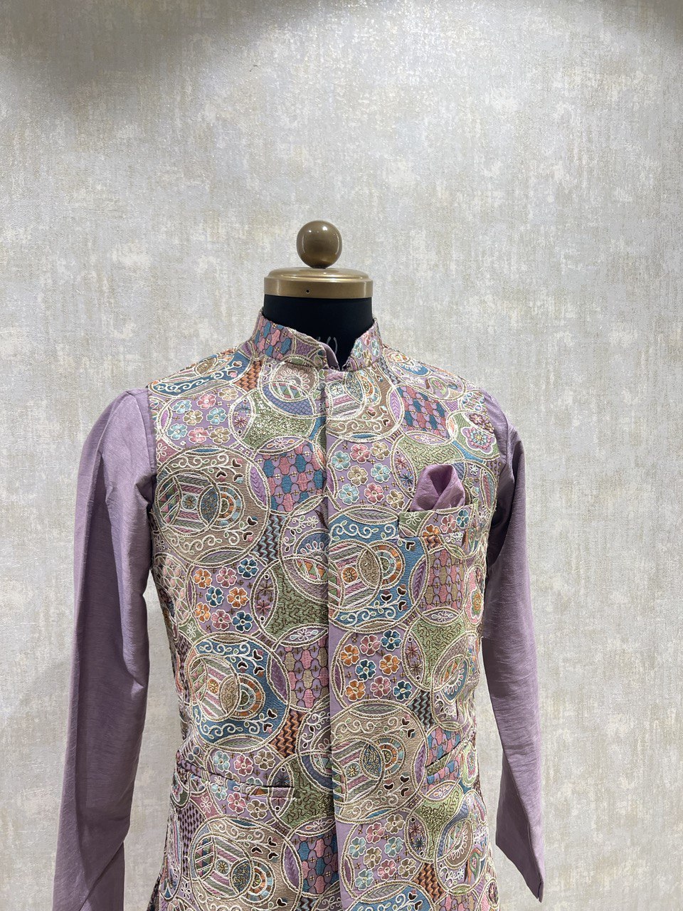 Mauve Embroidered Kurta Jacket Set