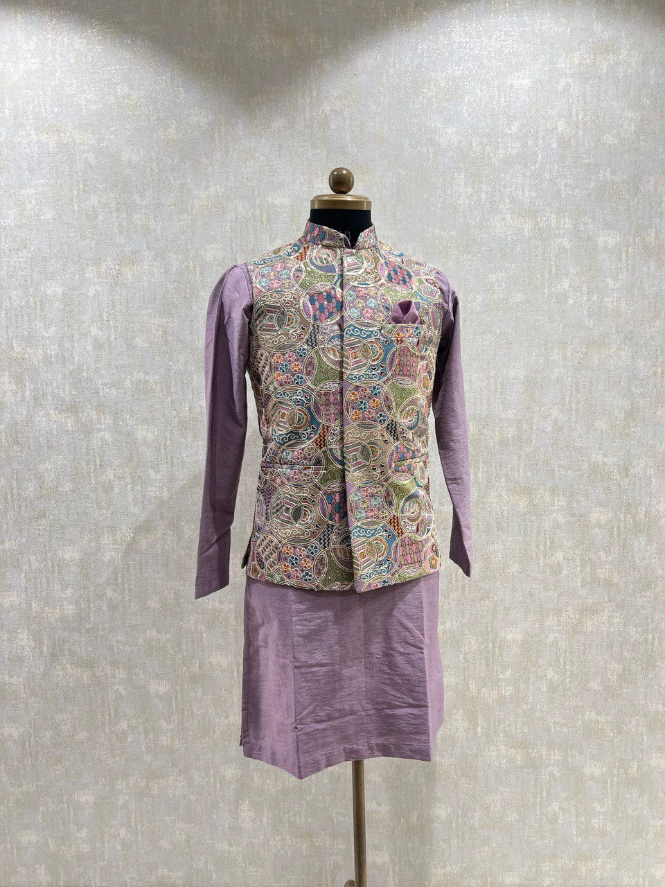 Mauve Embroidered Kurta Jacket Set