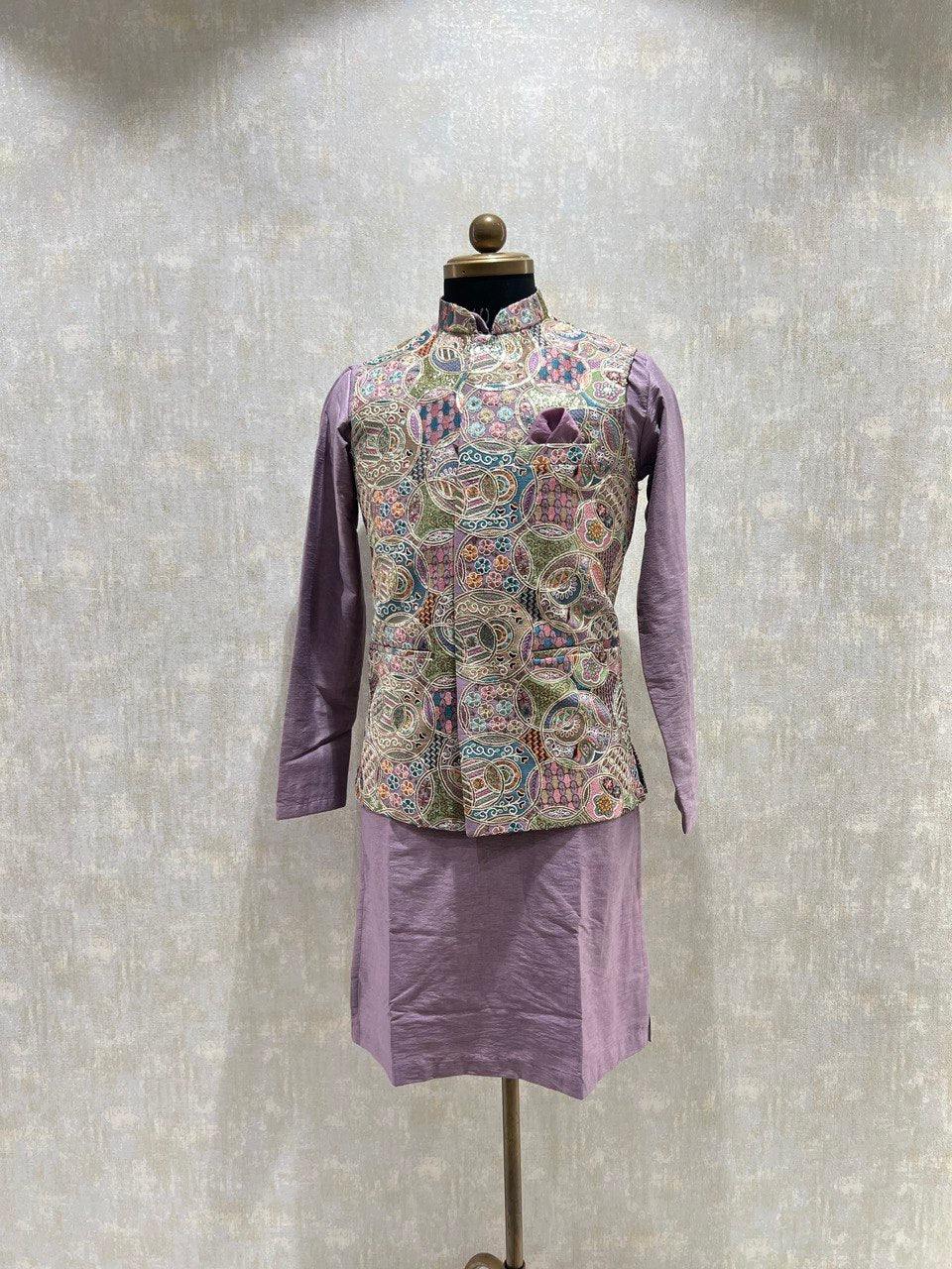 Mauve Embroidered Kurta Jacket Set