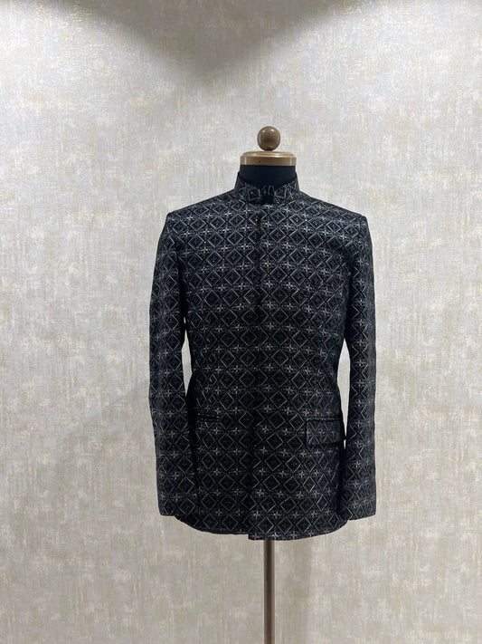 Black & White Embroidered Bandhgala Suit Set