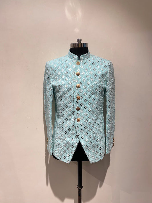 Mirrorwork Embroidery Bandhgala Suit Set