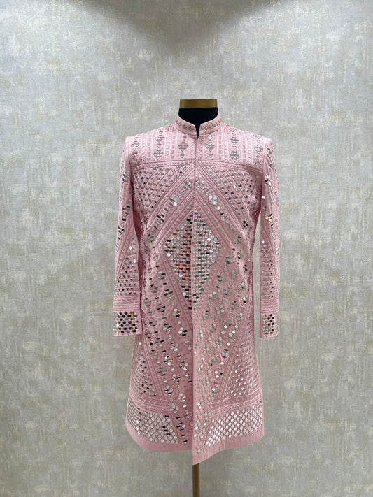 Real Glass Embroidery Indowestern Set