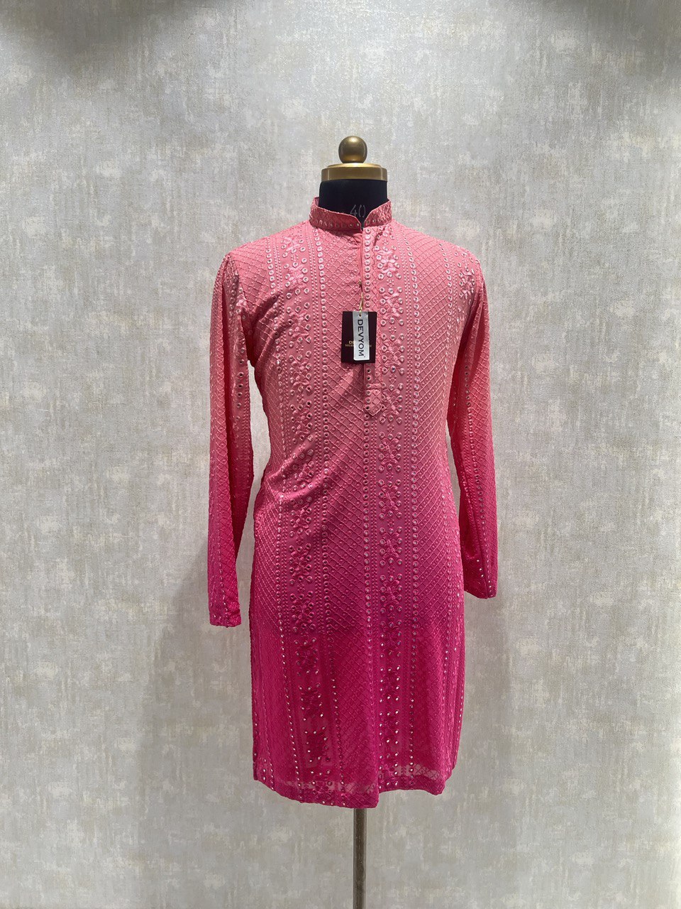 Ombre Effect Mirrorwork Kurta Set