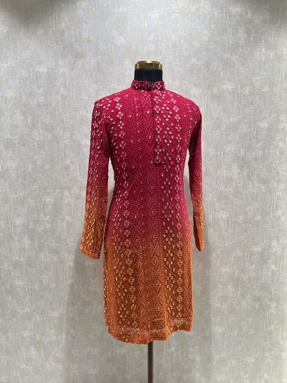 Ombre Effect Mirrorwork Kurta Set