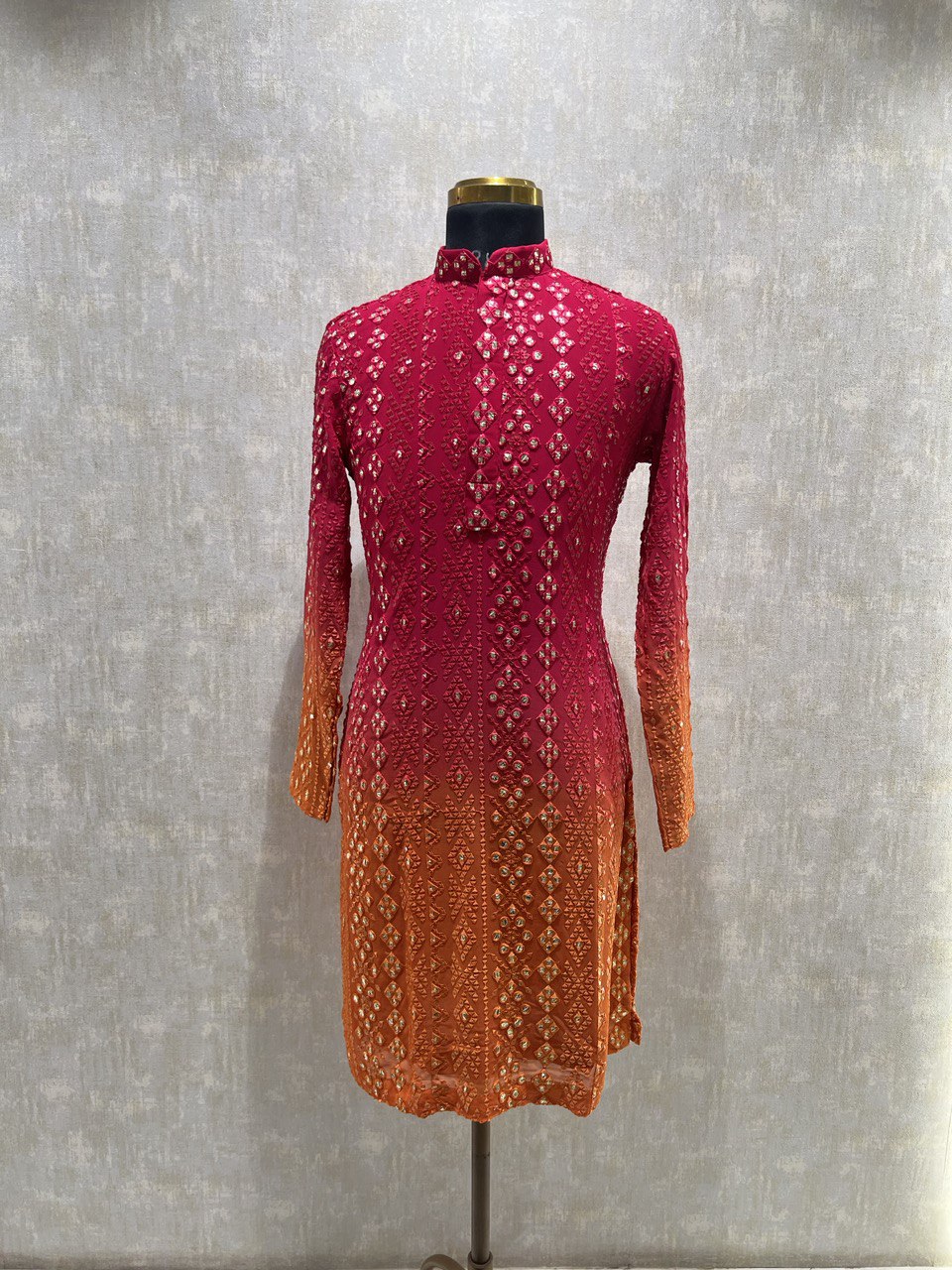 Ombre Effect Mirrorwork Kurta Set