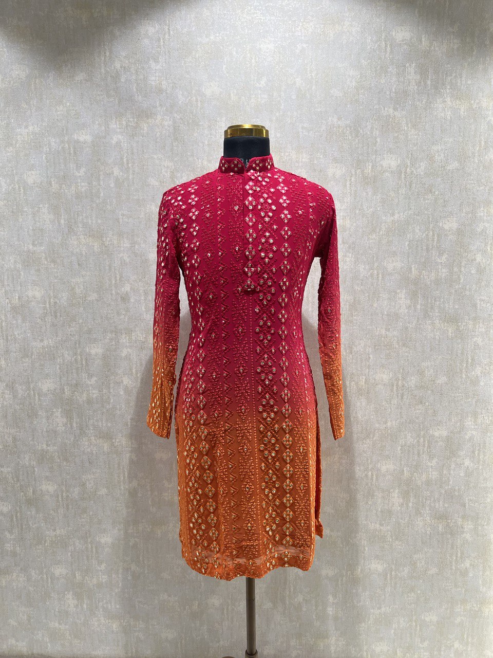 Ombre Effect Mirrorwork Kurta Set