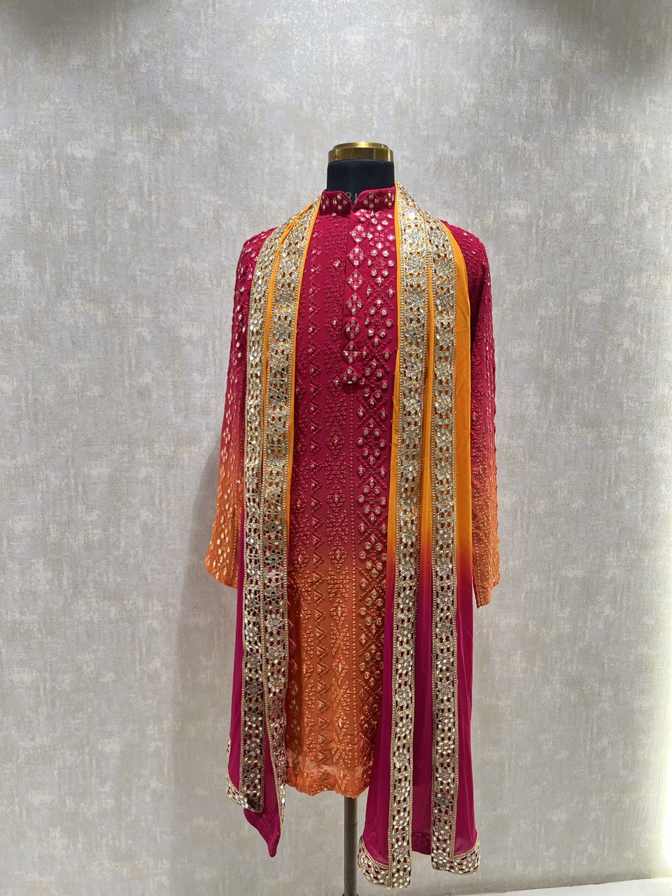 Ombre Effect Mirrorwork Kurta Dupatta Set