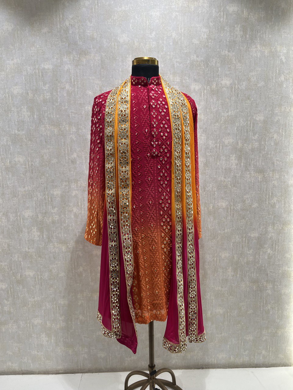 Ombre Effect Mirrorwork Kurta Dupatta Set