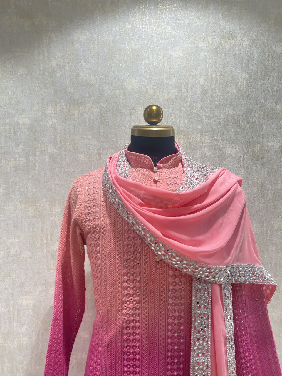 Ombre Effect Mirrorwork Kurta Dupatta Set