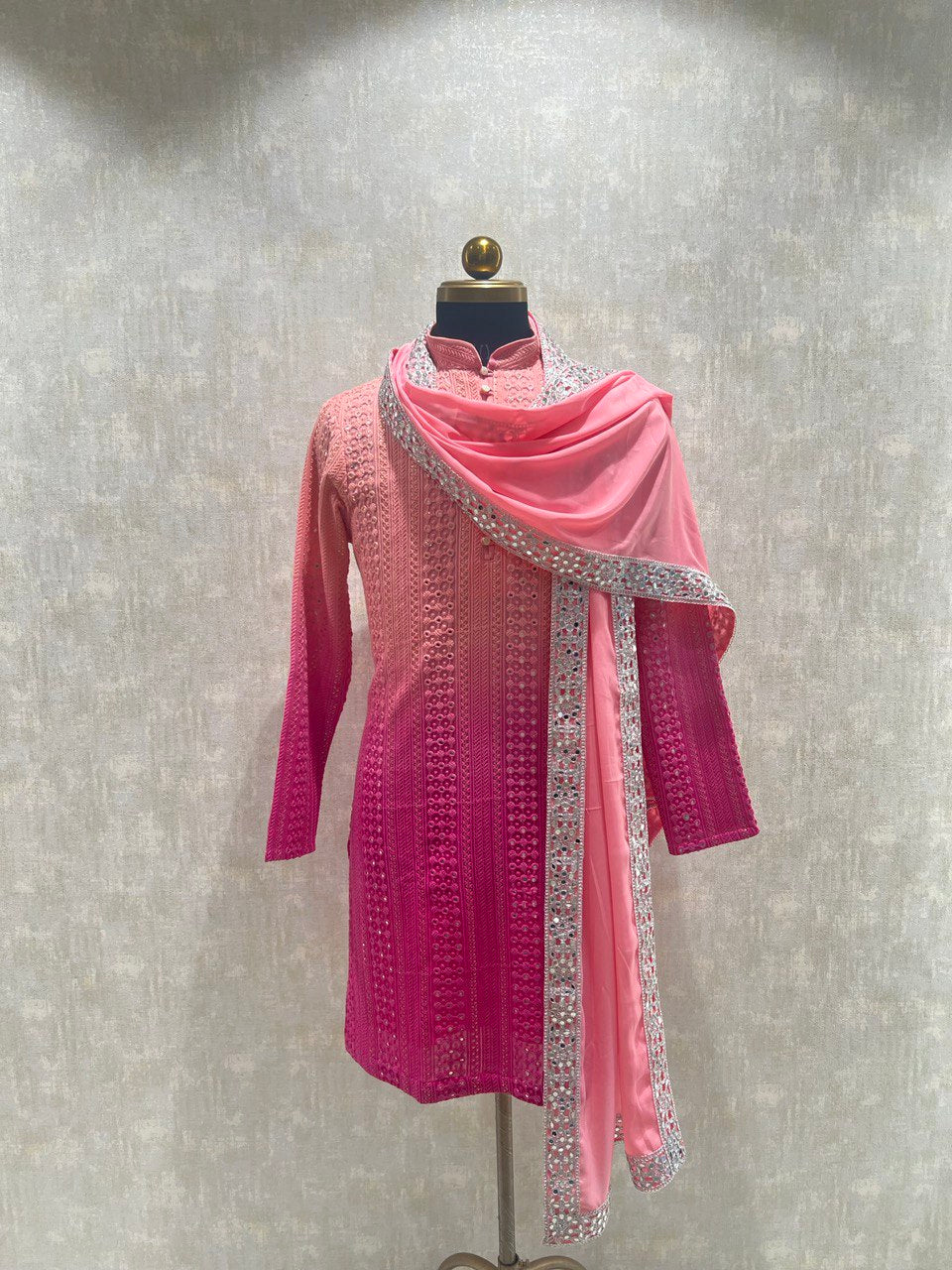 Ombre Effect Mirrorwork Kurta Dupatta Set