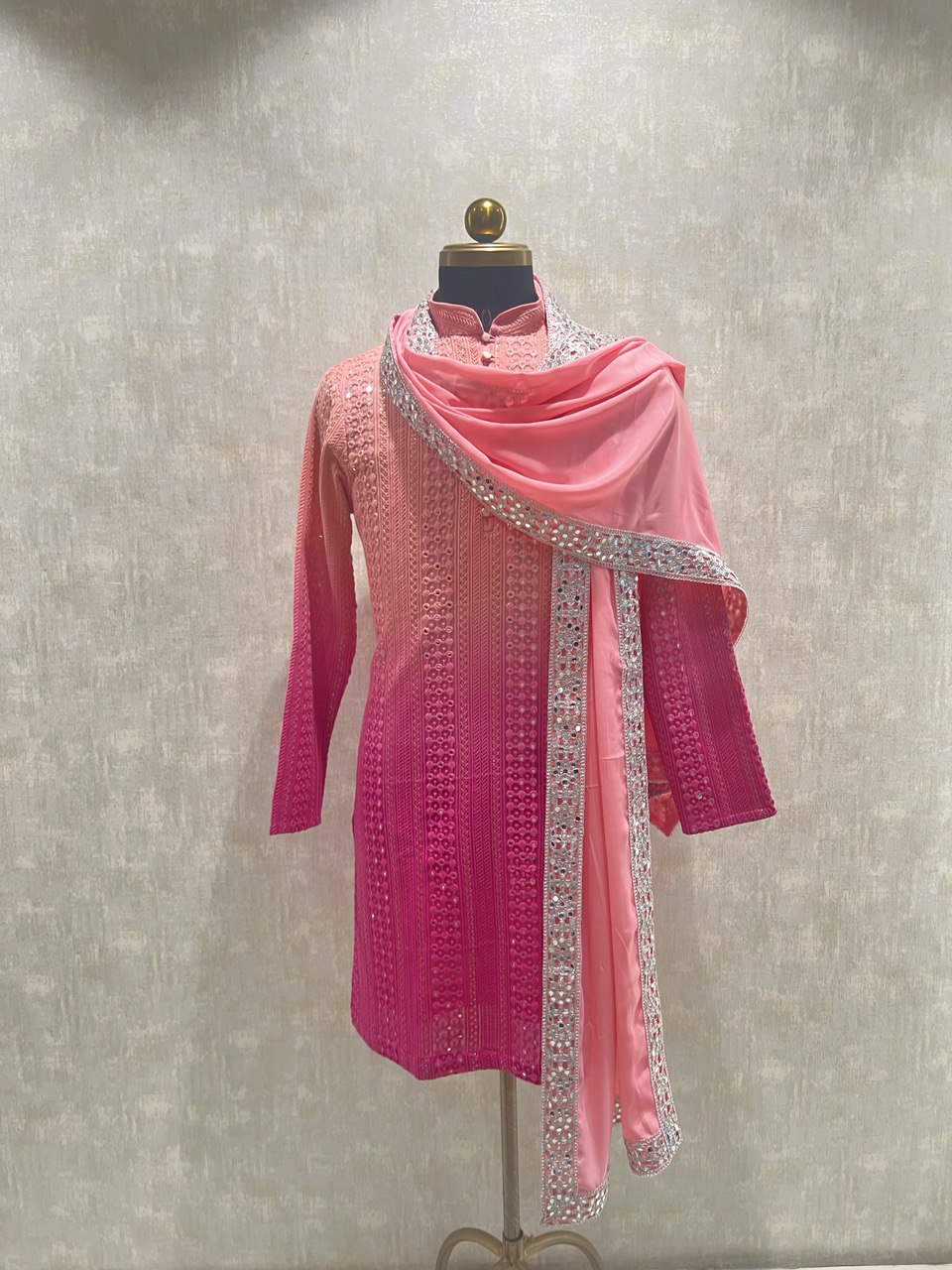 Ombre Effect Mirrorwork Kurta Dupatta Set