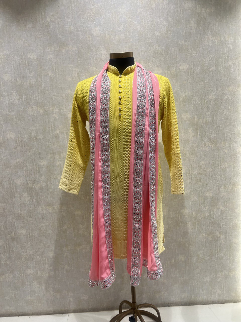 Ombre Effect Mirrorwork Kurta Dupatta Set