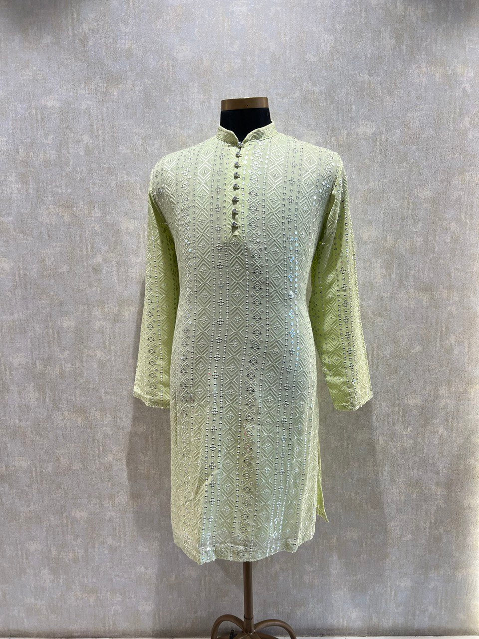 Mens Motif Work Chikankari Sequins Kurta Set