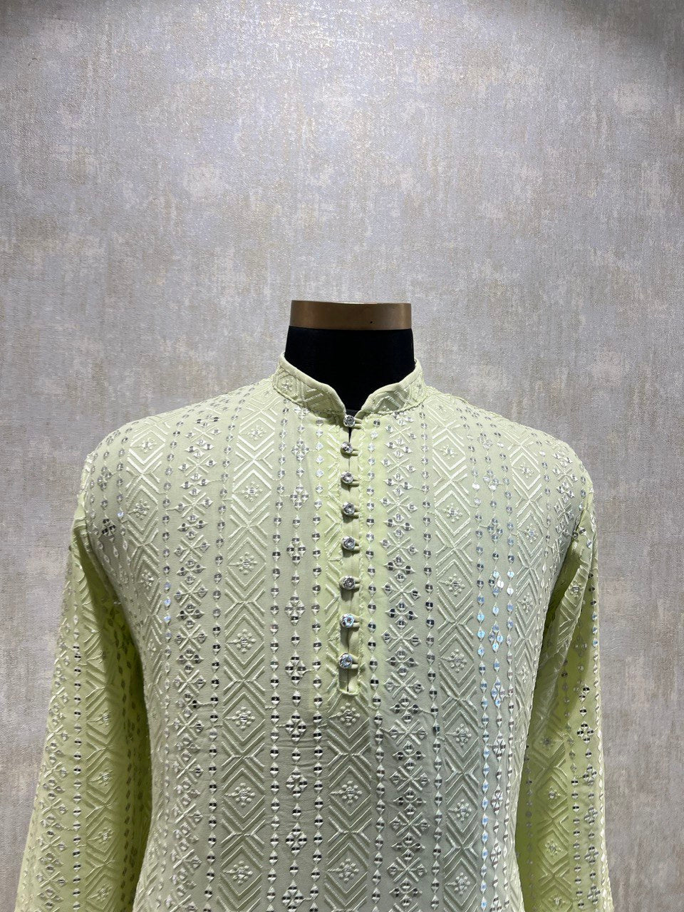 Mens Motif Work Chikankari Sequins Kurta Set