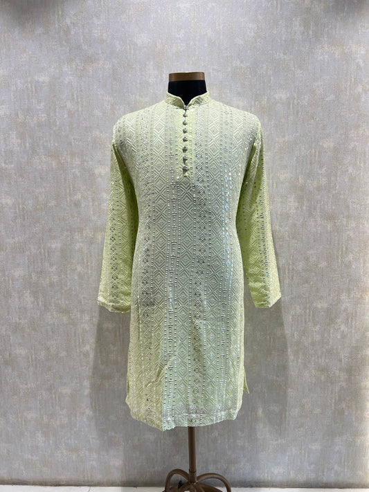 Mens Motif Work Chikankari Sequins Kurta Set