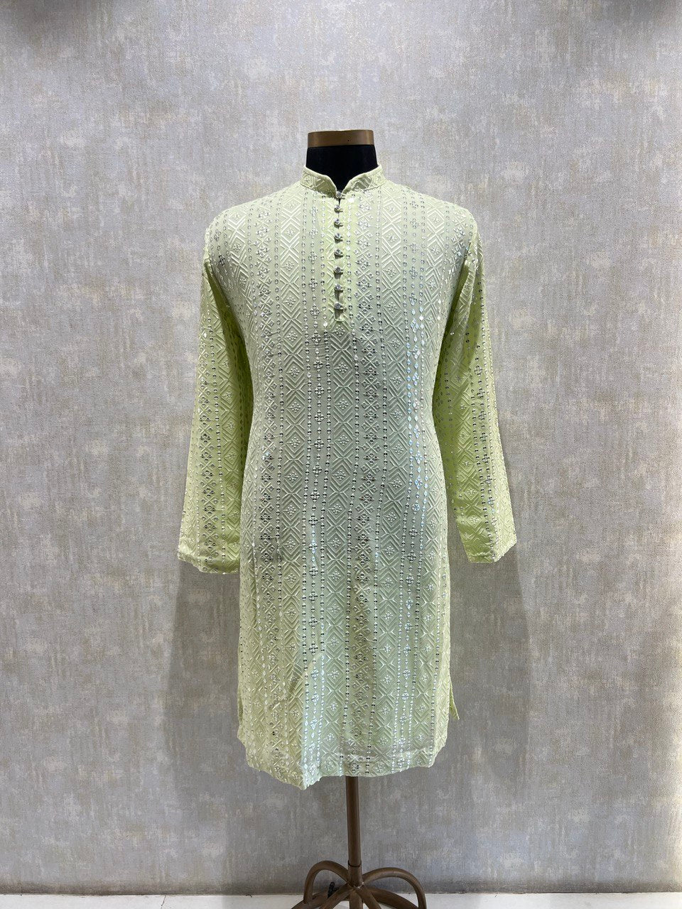 Mens Motif Work Chikankari Sequins Kurta Set