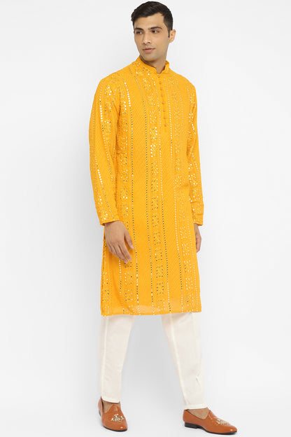 Panel Designed Mirror Embroidery Kurta Set