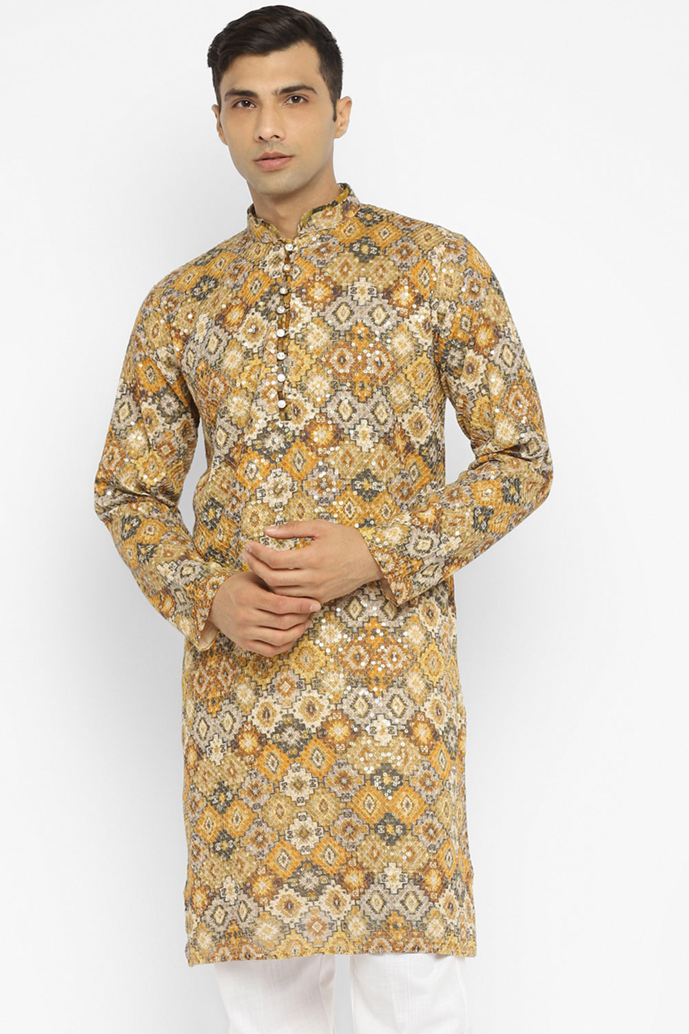 Formal Printed Kurta With Sequin Embroidery