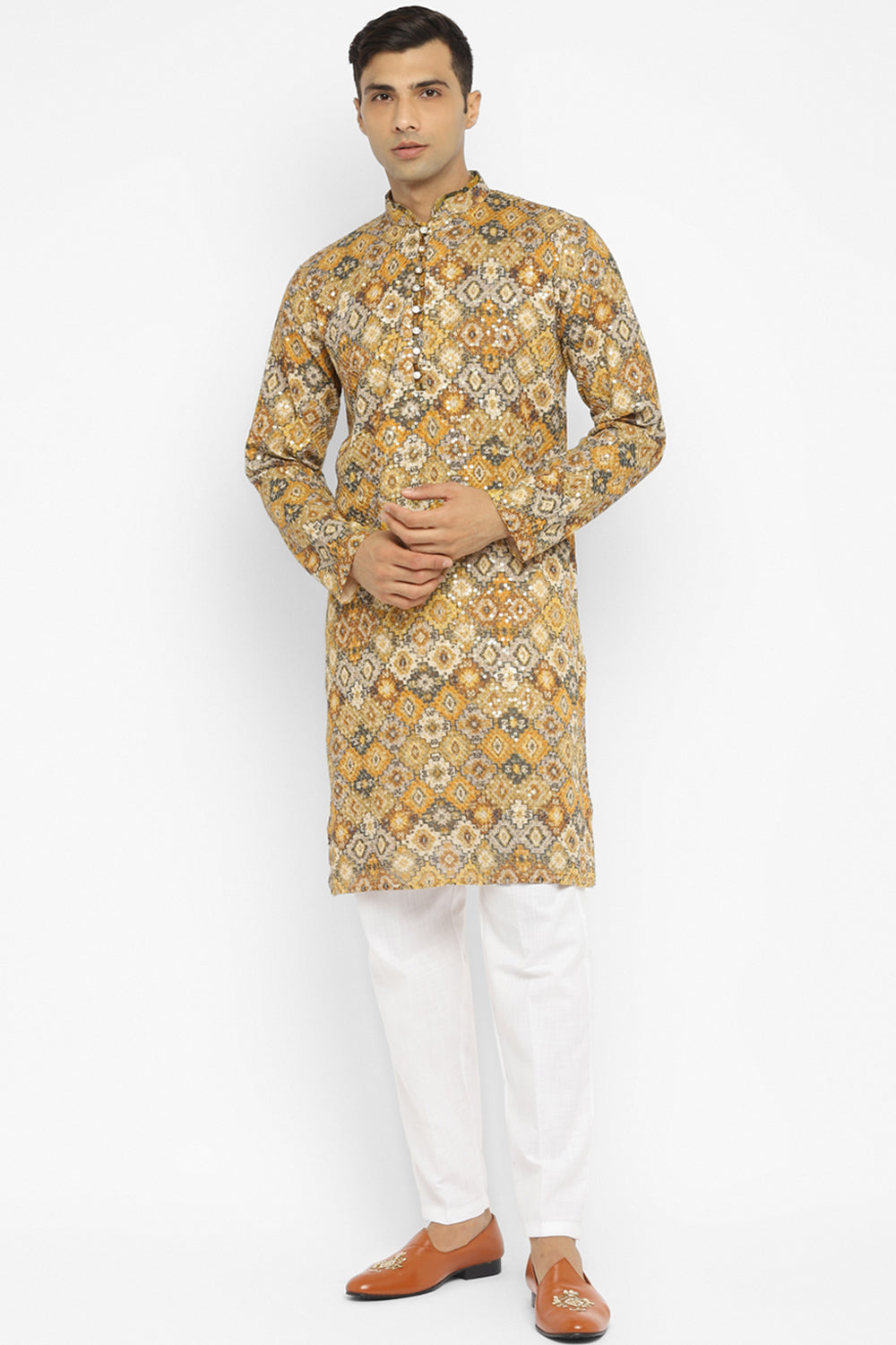 Formal Printed Kurta With Sequin Embroidery