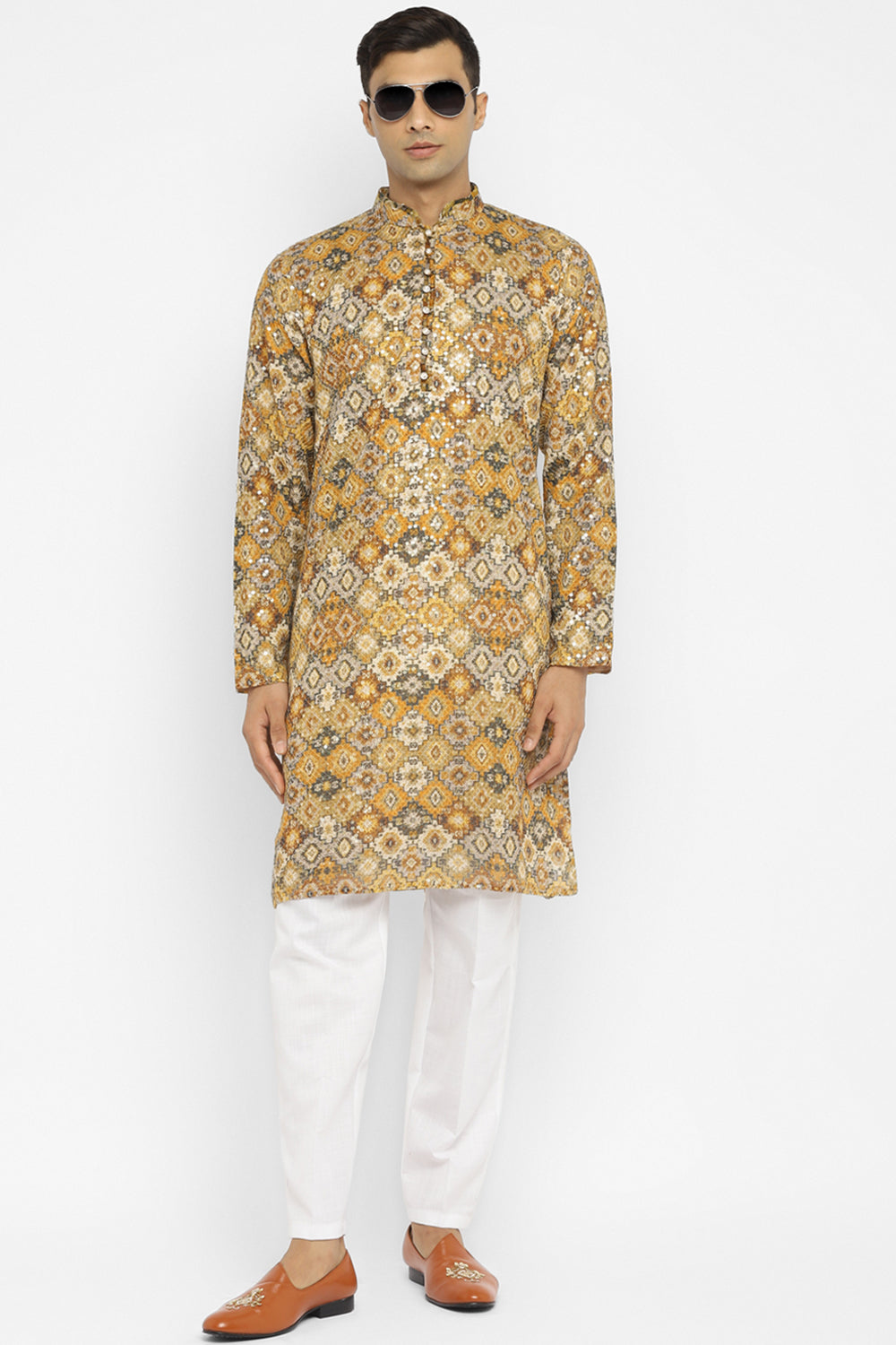 Formal Printed Kurta With Sequin Embroidery