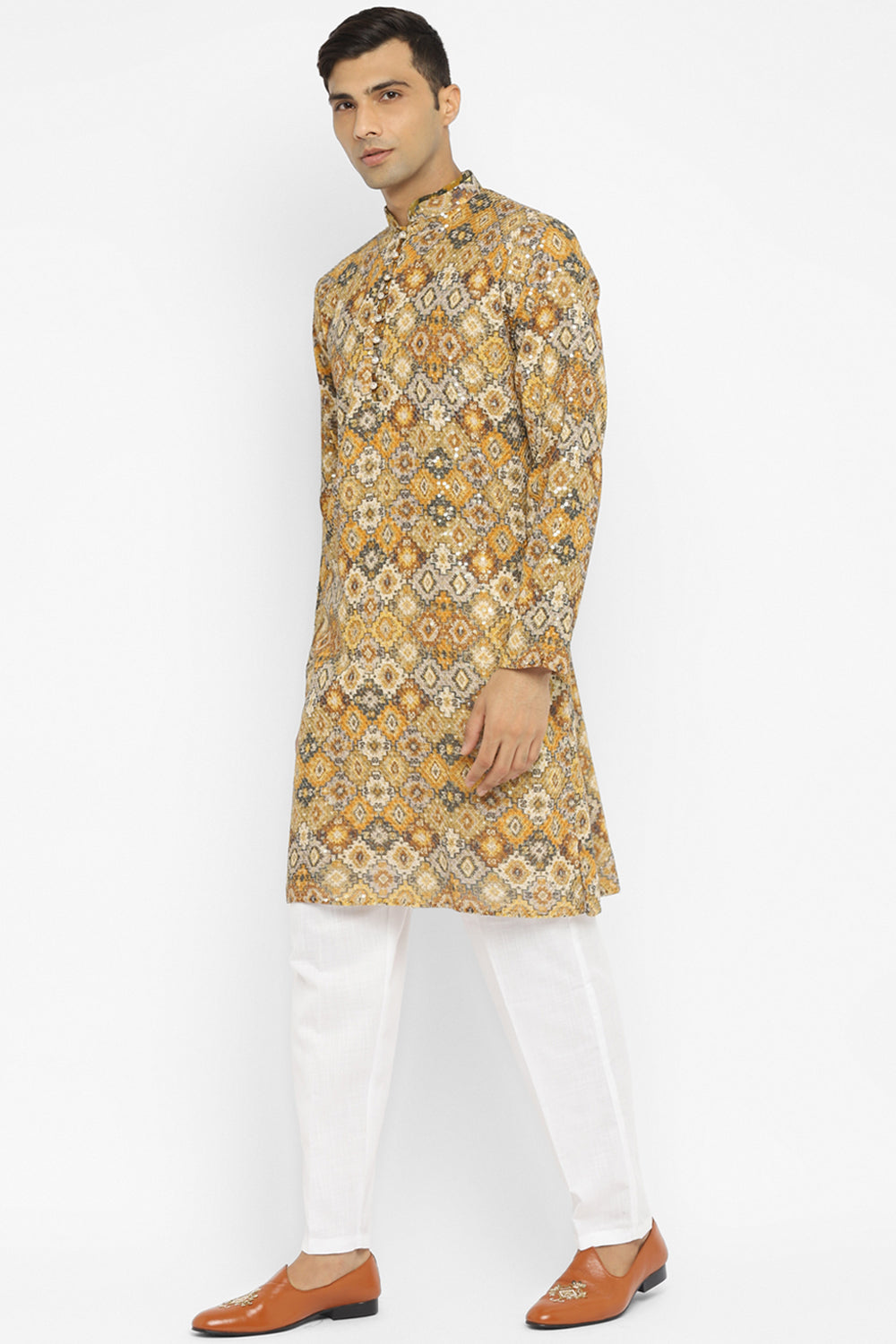 Formal Printed Kurta With Sequin Embroidery