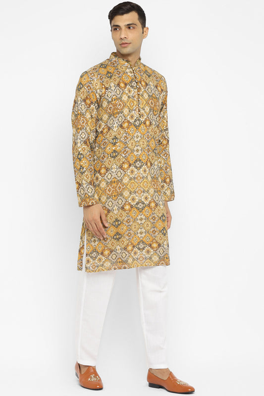 Formal Printed Kurta With Sequin Embroidery