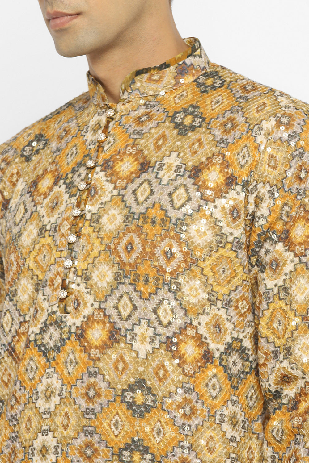 Formal Printed Kurta With Sequin Embroidery