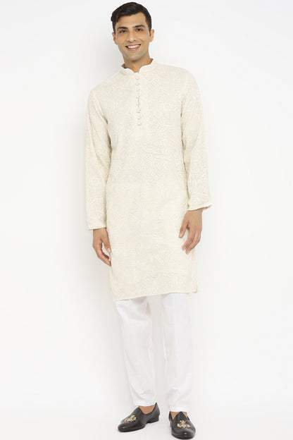 Triple Cream Modern Embroidered Kurta Set