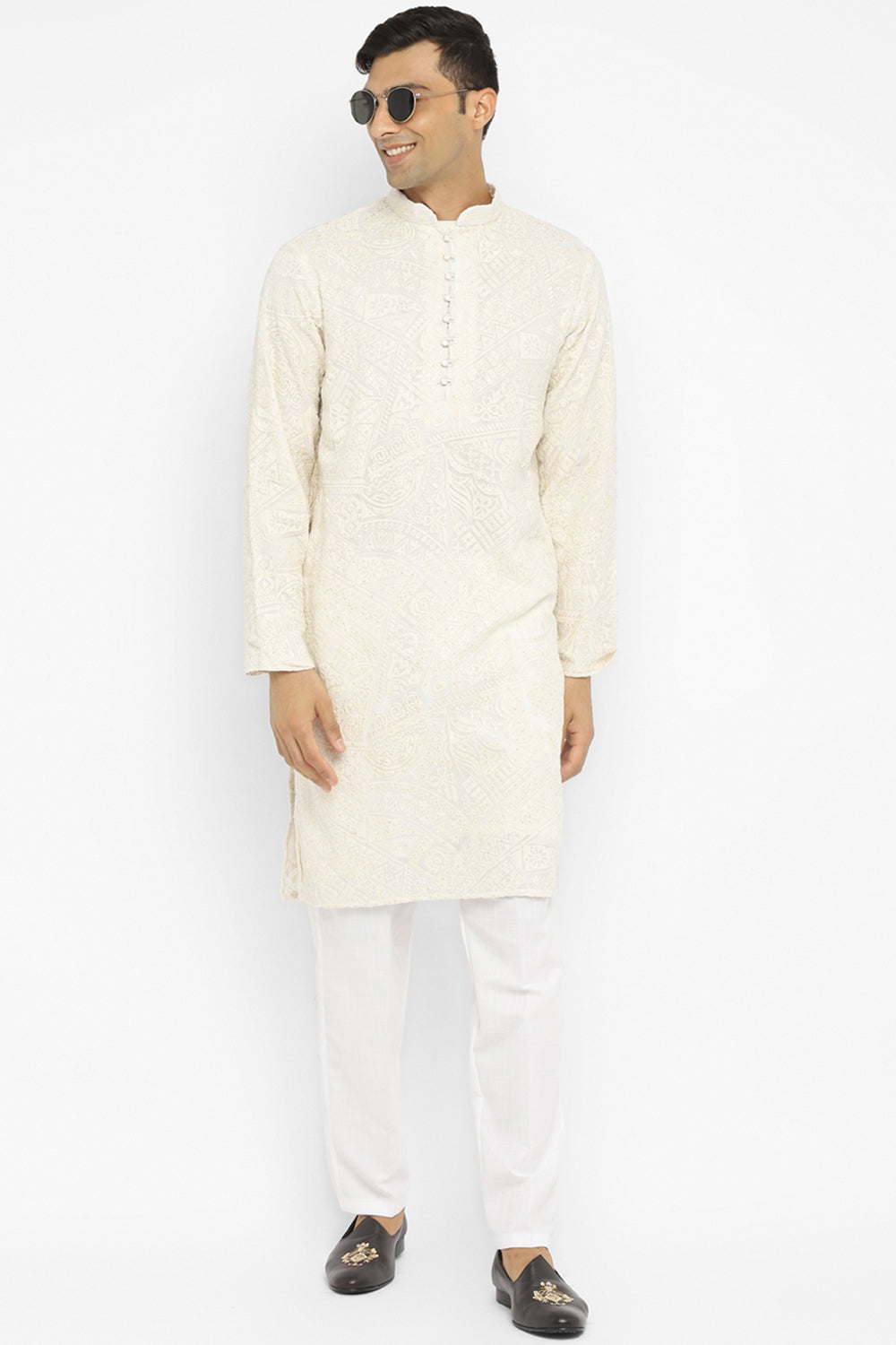 Triple Cream Modern Embroidered Kurta Set