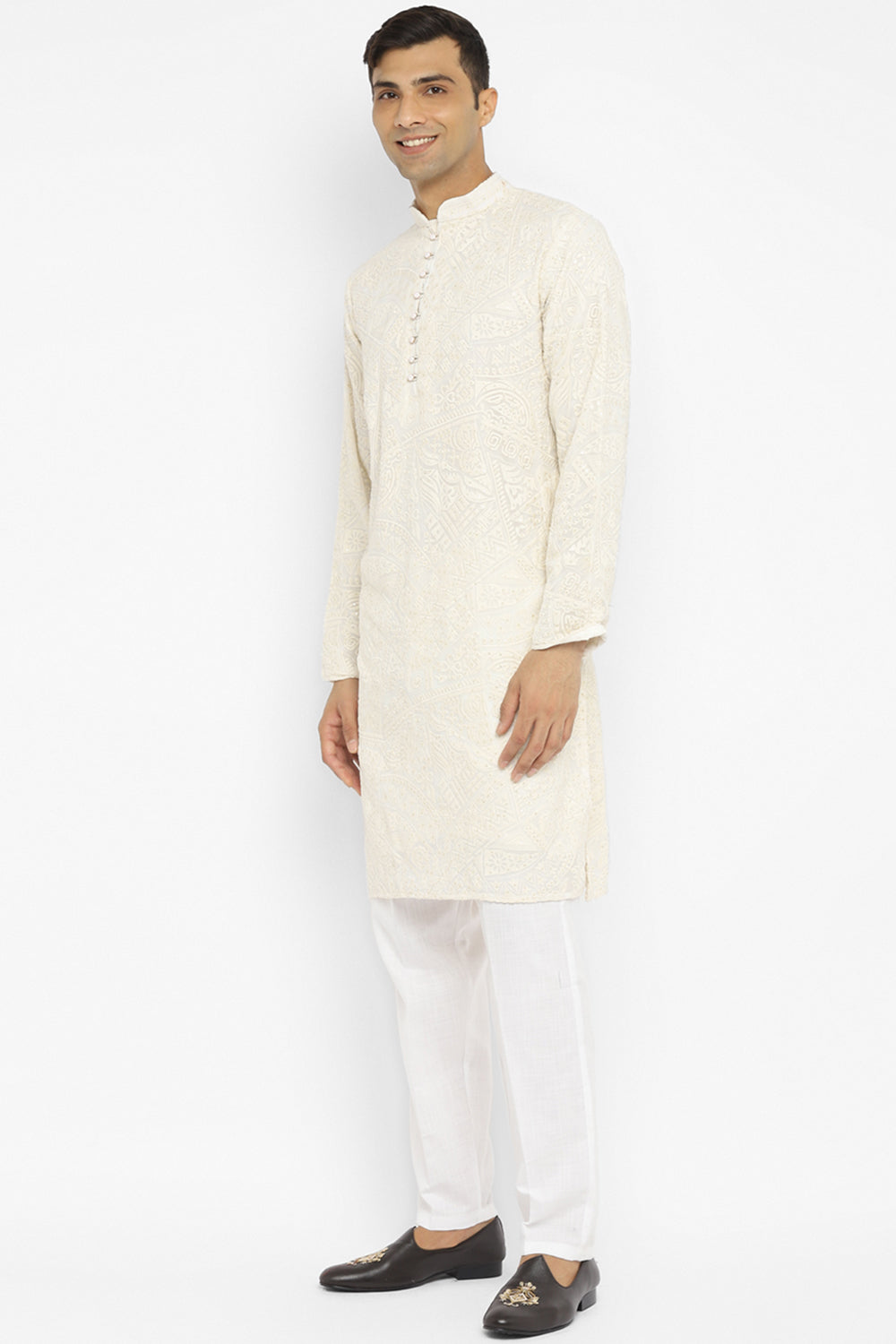 Triple Cream Modern Embroidered Kurta Set