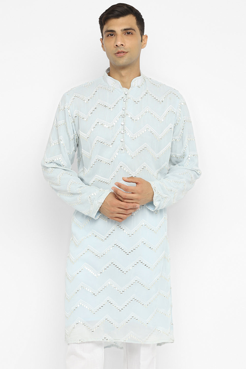 Chevron Sequin Embroidery Kurta Set