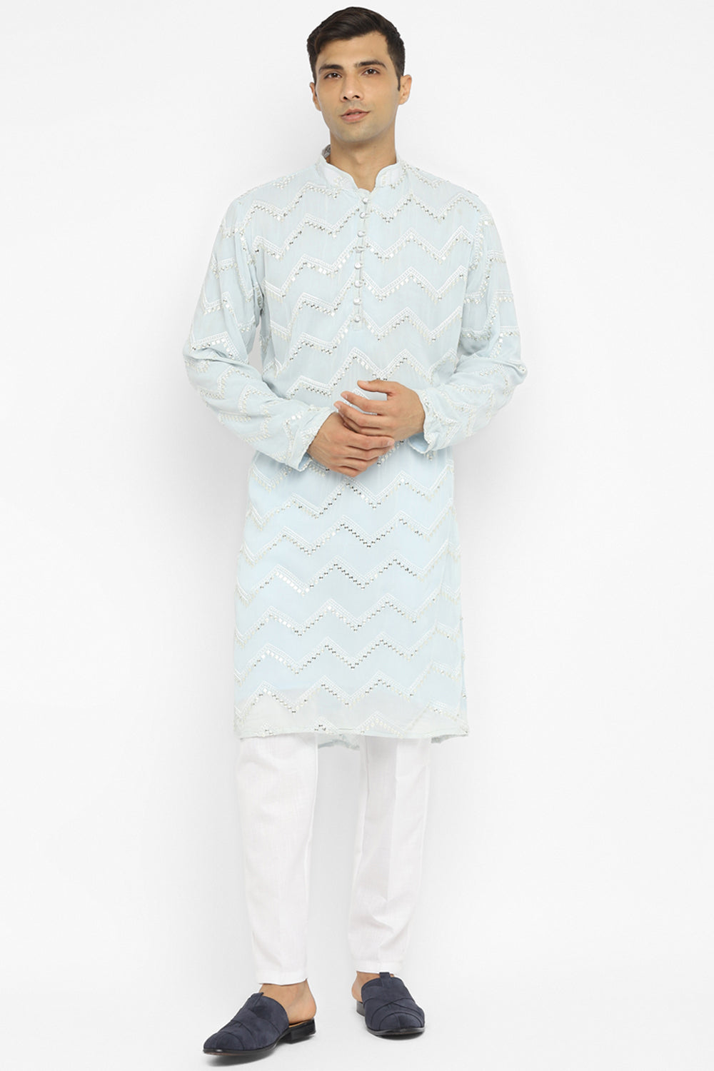 Chevron Sequin Embroidery Kurta Set