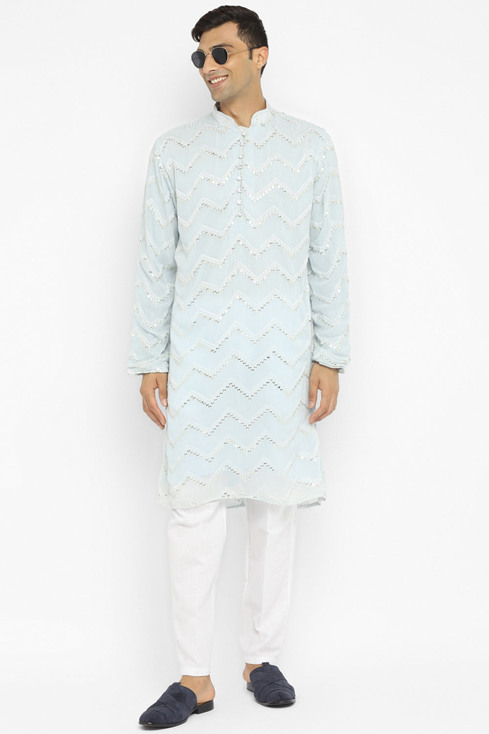 Chevron Sequin Embroidery Kurta Set