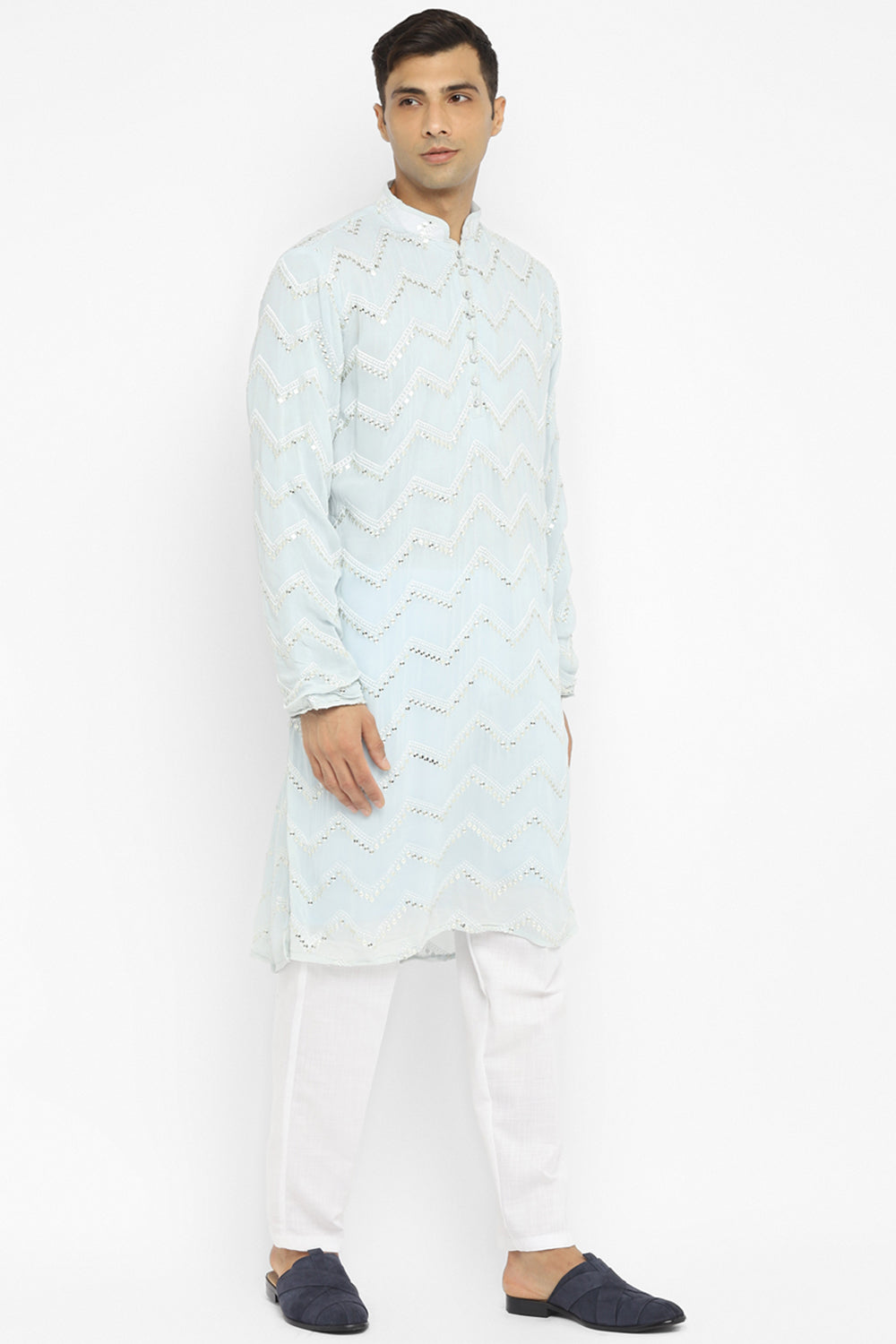 Chevron Sequin Embroidery Kurta Set