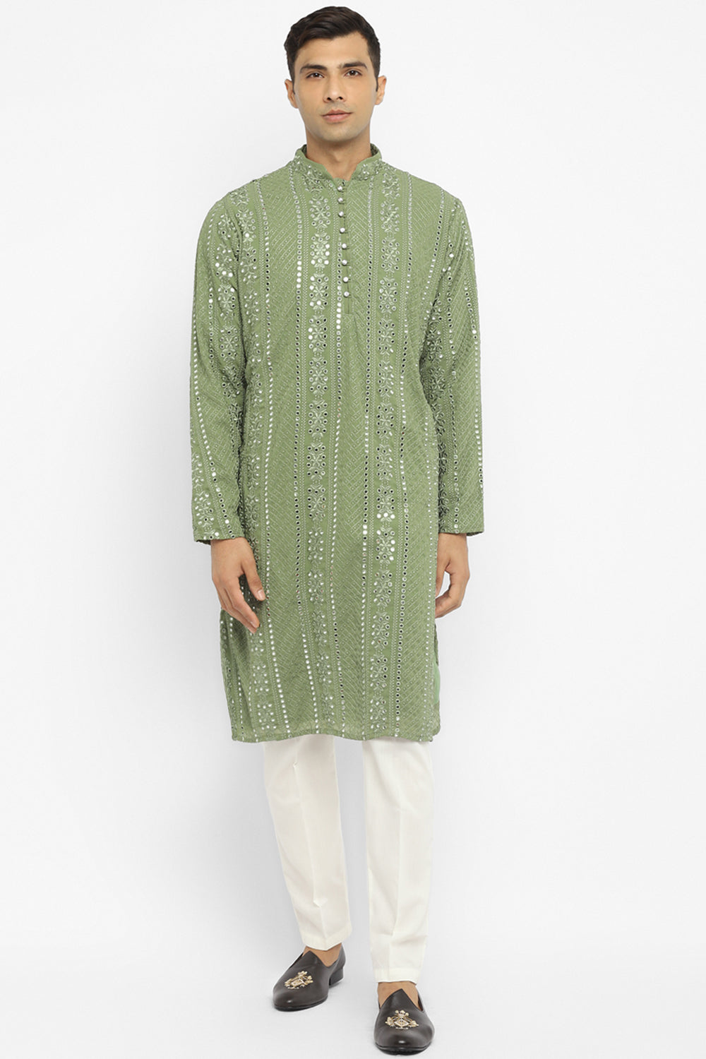 Panel Designed Mirror Embroidery Kurta Set