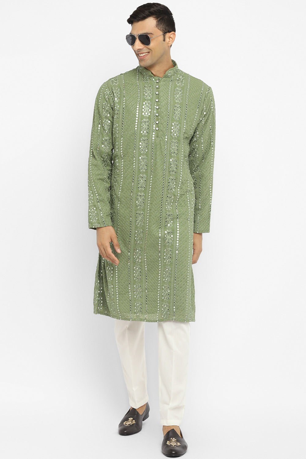 Panel Designed Mirror Embroidery Kurta Set