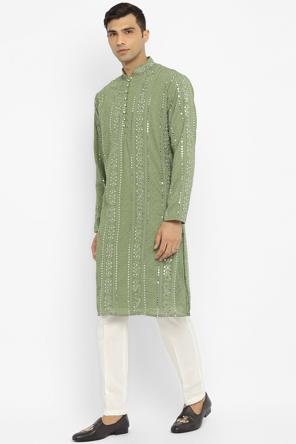 Panel Designed Mirror Embroidery Kurta Set