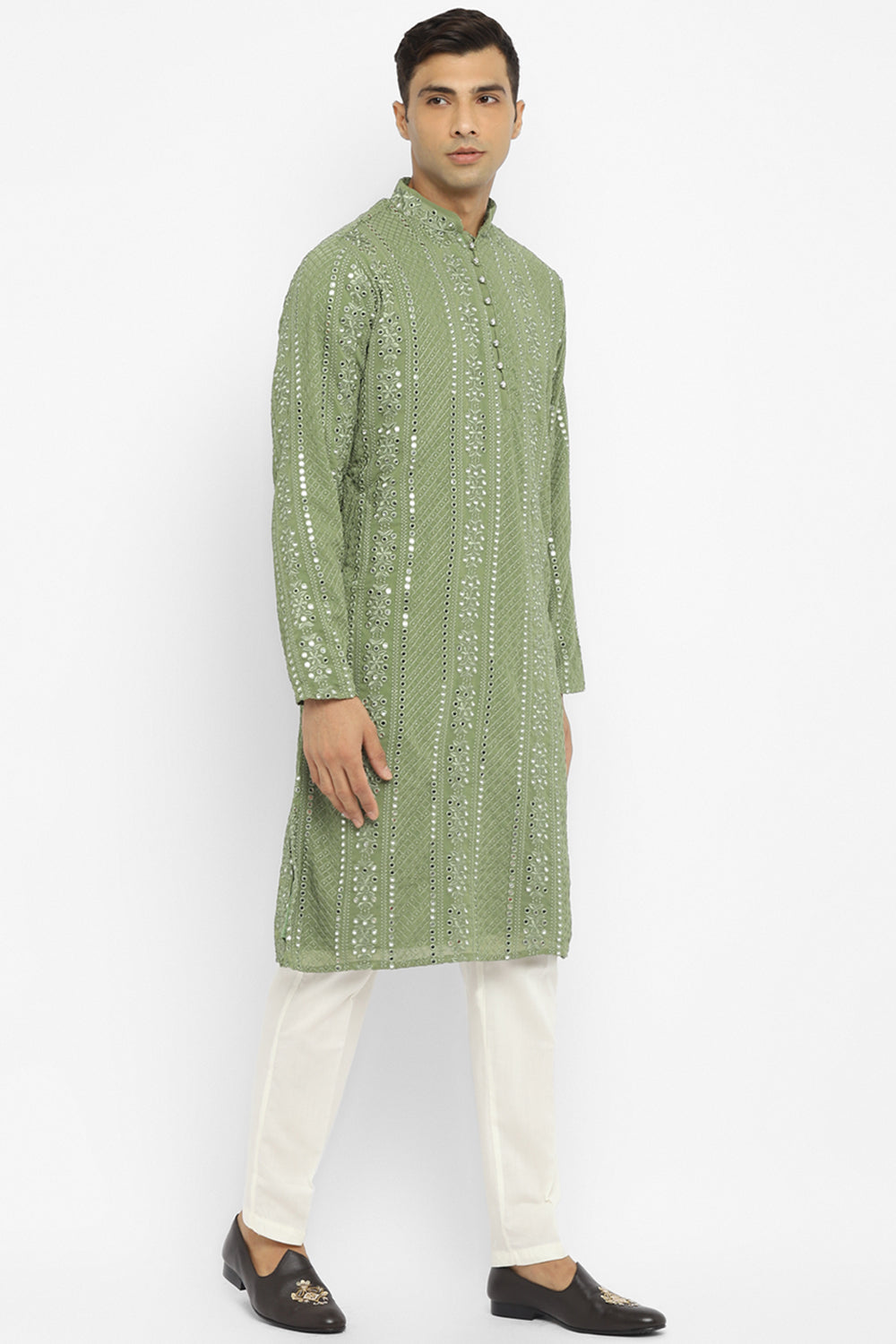 Panel Designed Mirror Embroidery Kurta Set