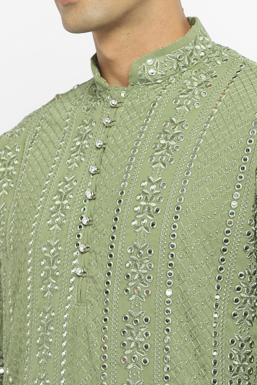 Panel Designed Mirror Embroidery Kurta Set