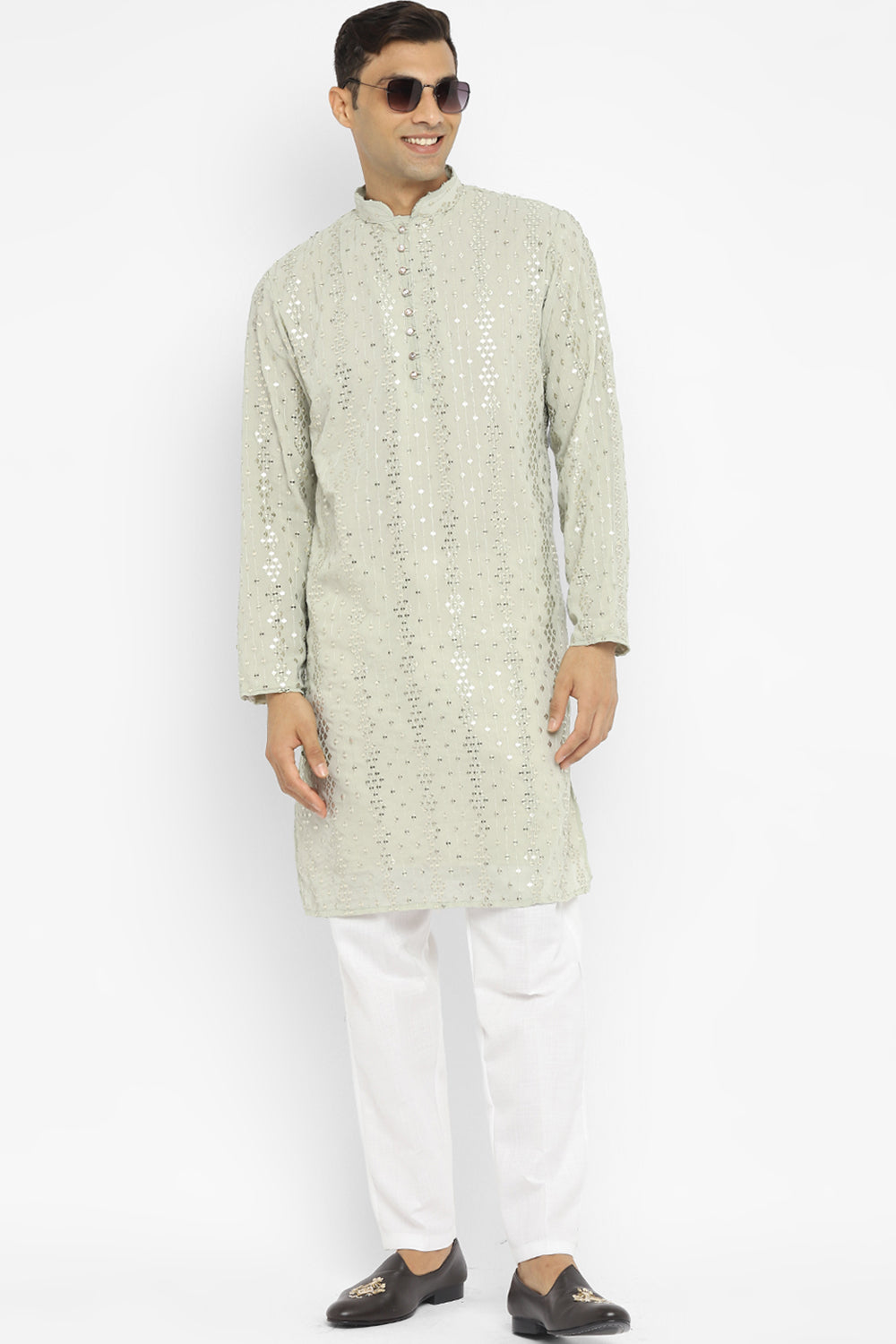 Embridered Kurta Set With Gold Sequin Embroidery