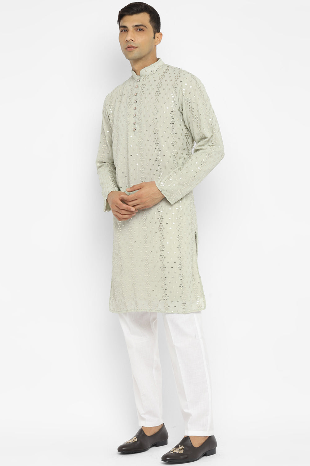 Embridered Kurta Set With Gold Sequin Embroidery