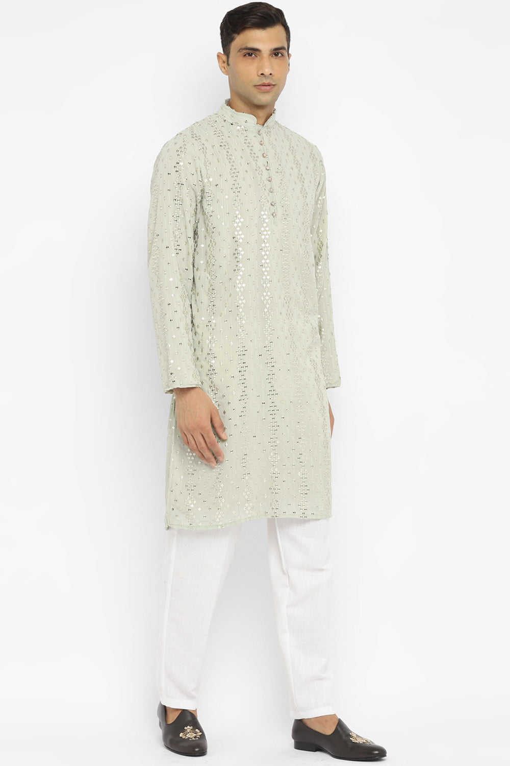 Embridered Kurta Set With Gold Sequin Embroidery